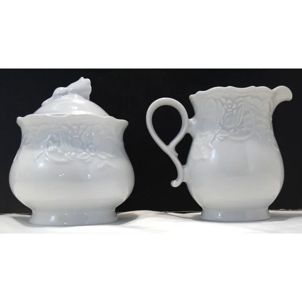 Vintage Mitterteich Bavaria white porcelain Sugar Bowl & Creamer 2070 W Germany